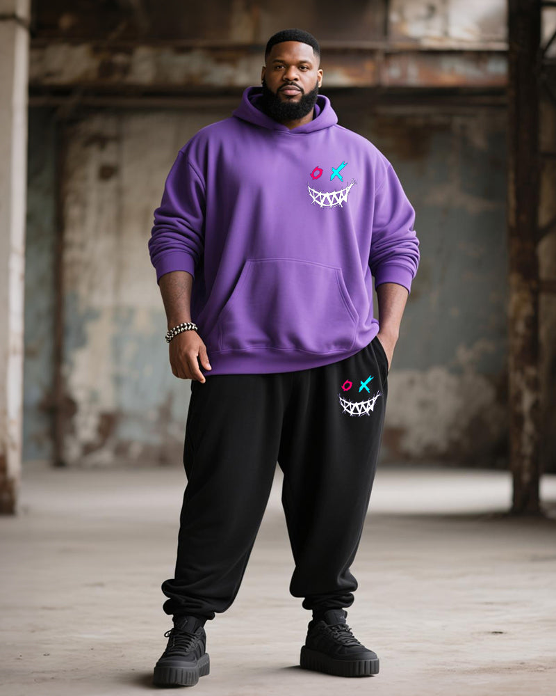 Big & Tall Purple Graphic Hoodie Sweatpants Set for big men view 1