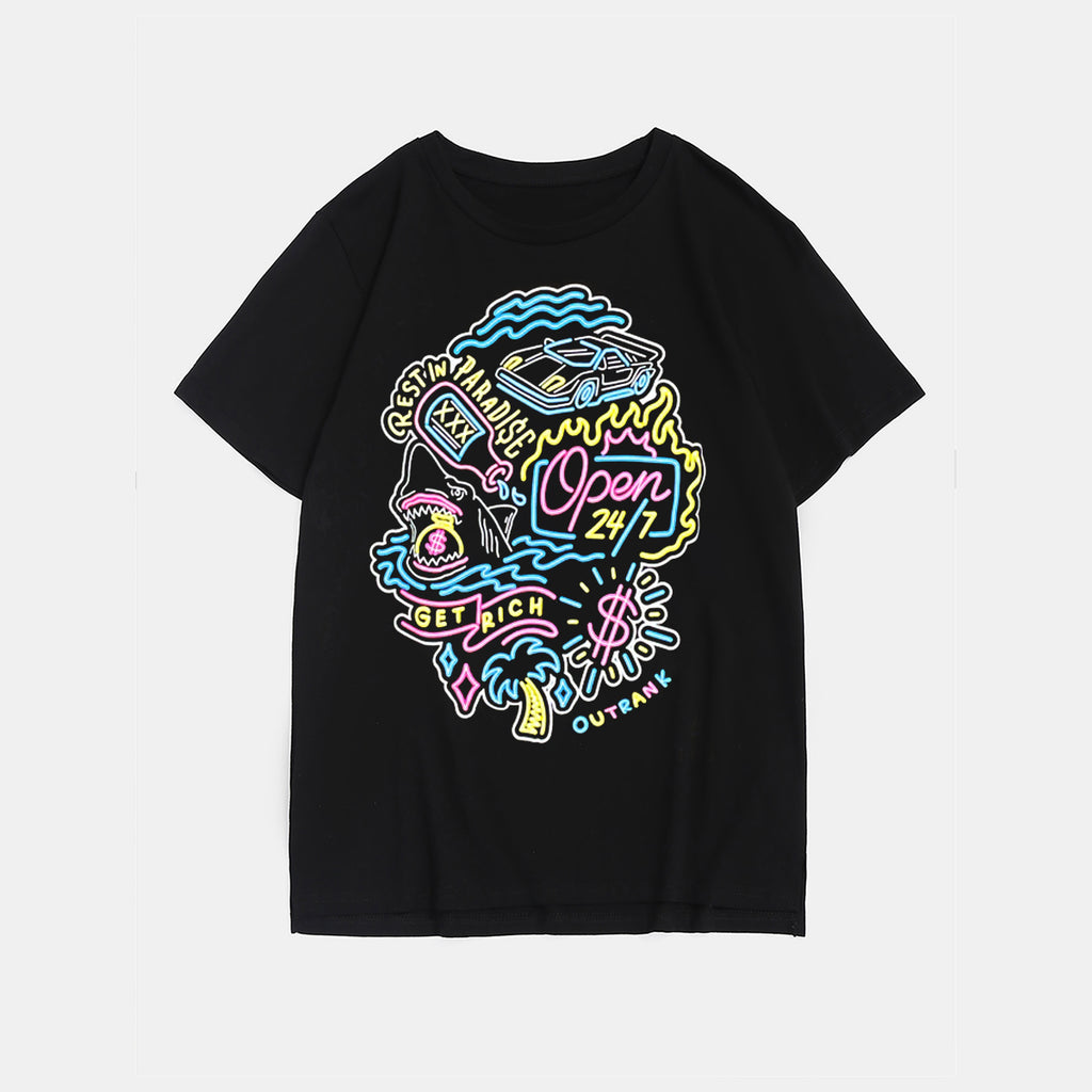 Big & Tall Black Graffiti Streetwear T-Shirt for big men view 2