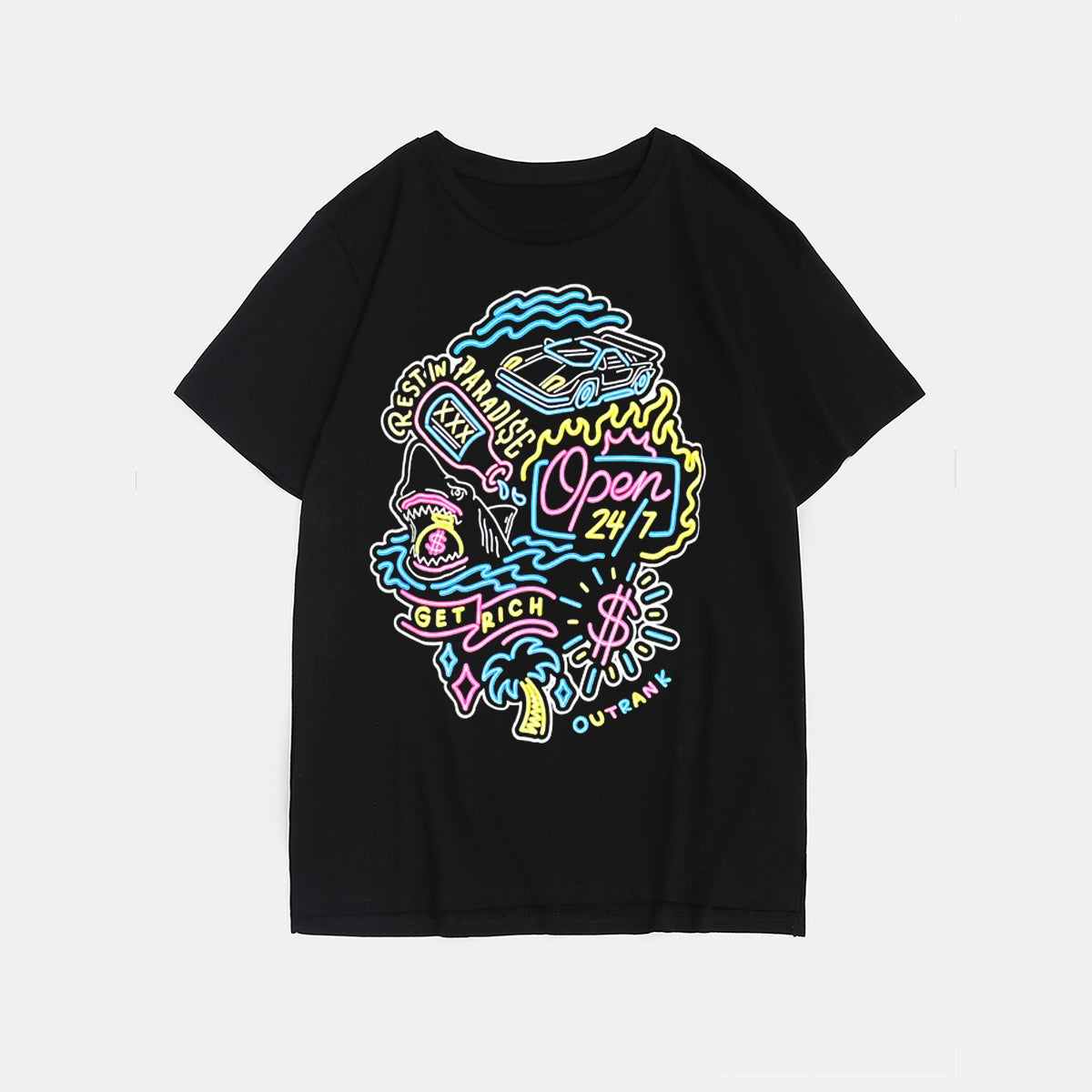 Big & Tall Black Graffiti Streetwear T-Shirt for big men view 2