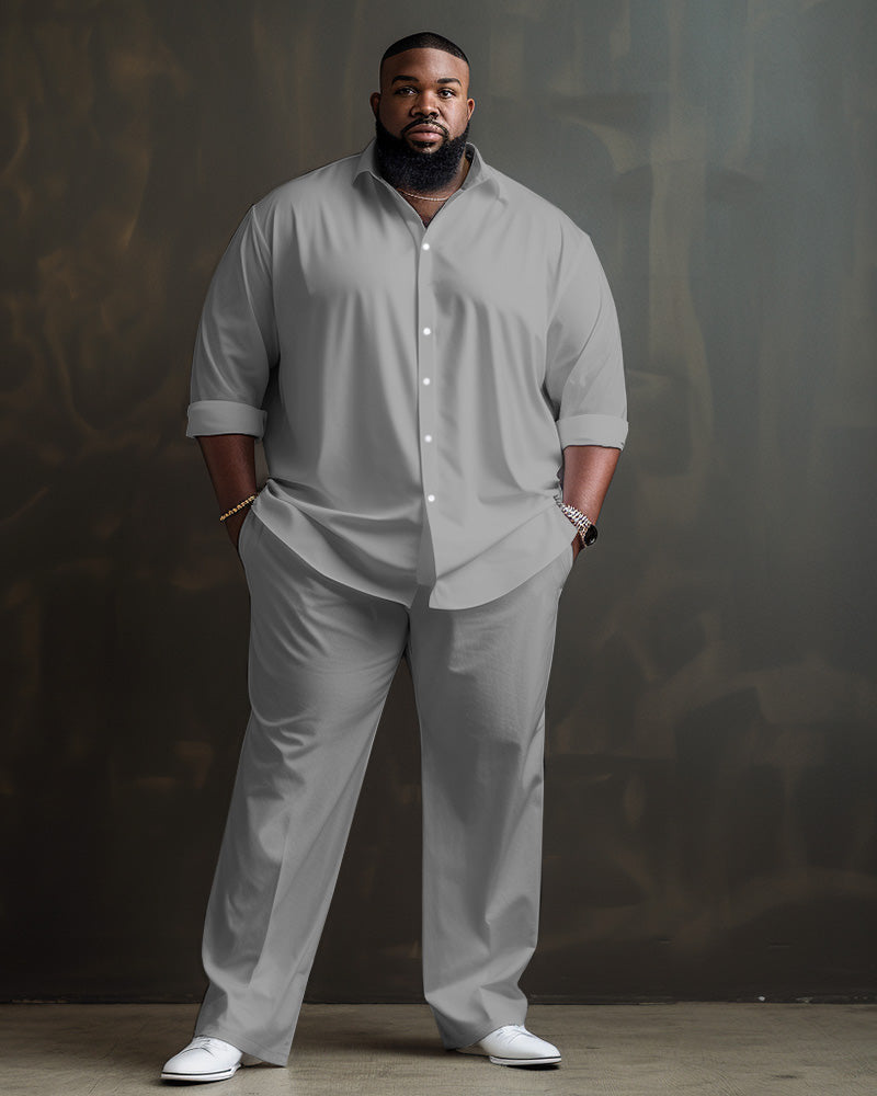 Big & Tall Solid Color Shirt Pants Set for big men view 7