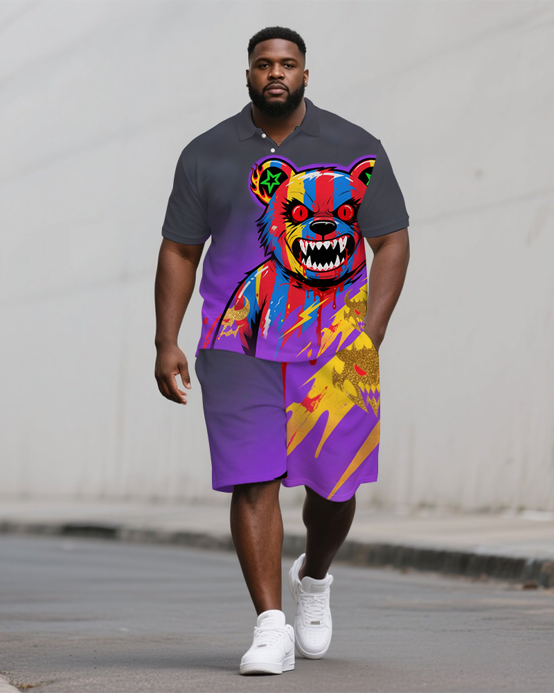 Big & Tall Striped Polo Shorts Set for big men view 1