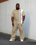 Big & Tall White Khaki Colorblock T-Shirt Pants Set for big men view 1