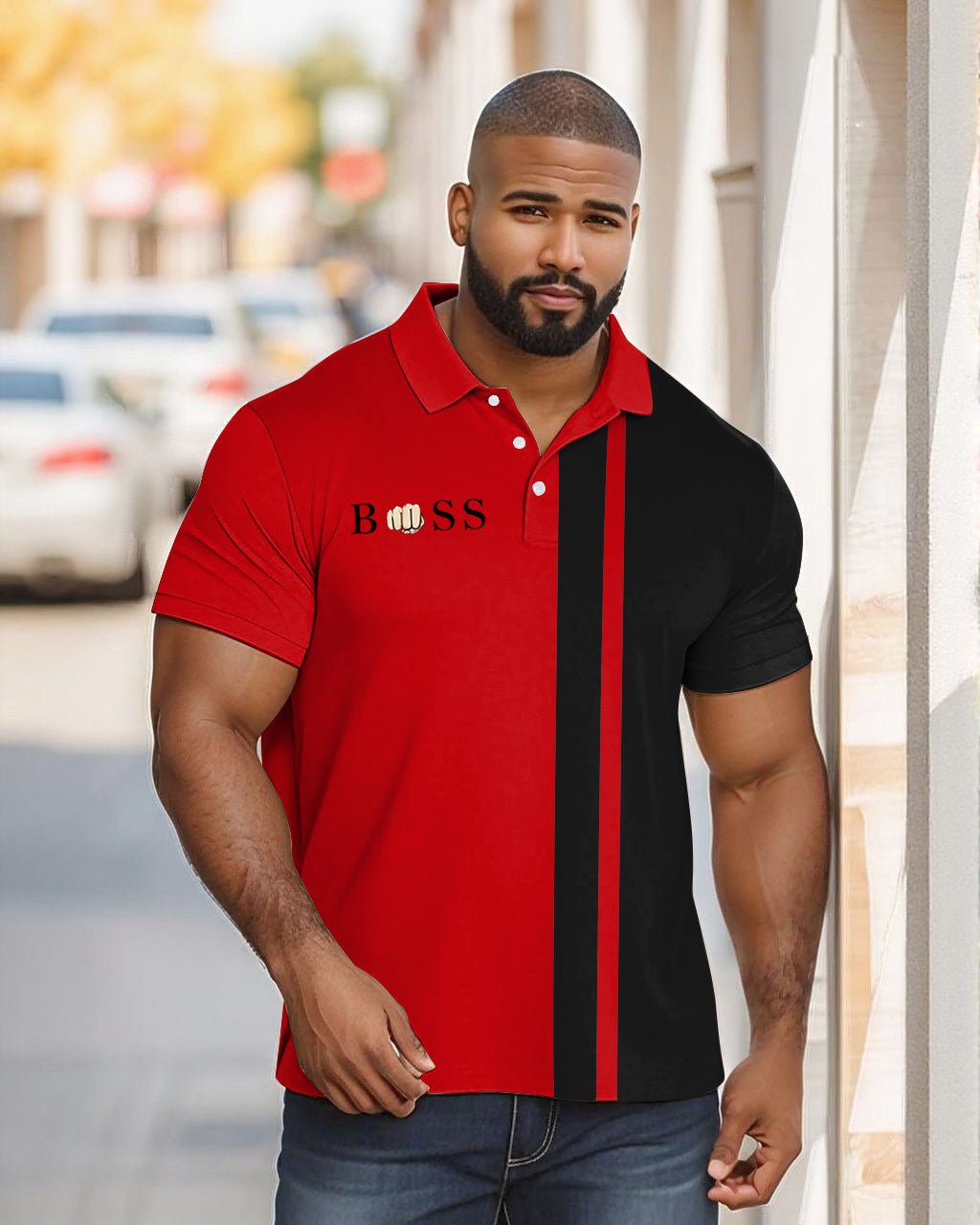 Big & Tall Red Striped Short Sleeve Shirt for big men view 1