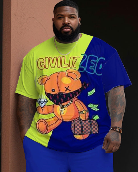 Big & Tall Colorblock Graffiti T-Shirt Shorts Set for big men view 2