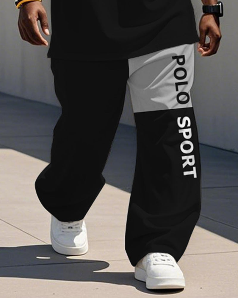 Big & Tall Black Gray Colorblock T-Shirt Pants Set for big men view 3
