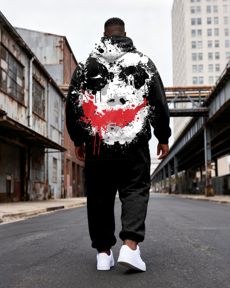 Big & Tall Black Graphic Hoodie Sweatpants Set for big men view 4