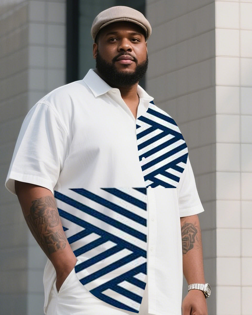 Big & Tall Striped T-Shirt Pants Set for big men view 2