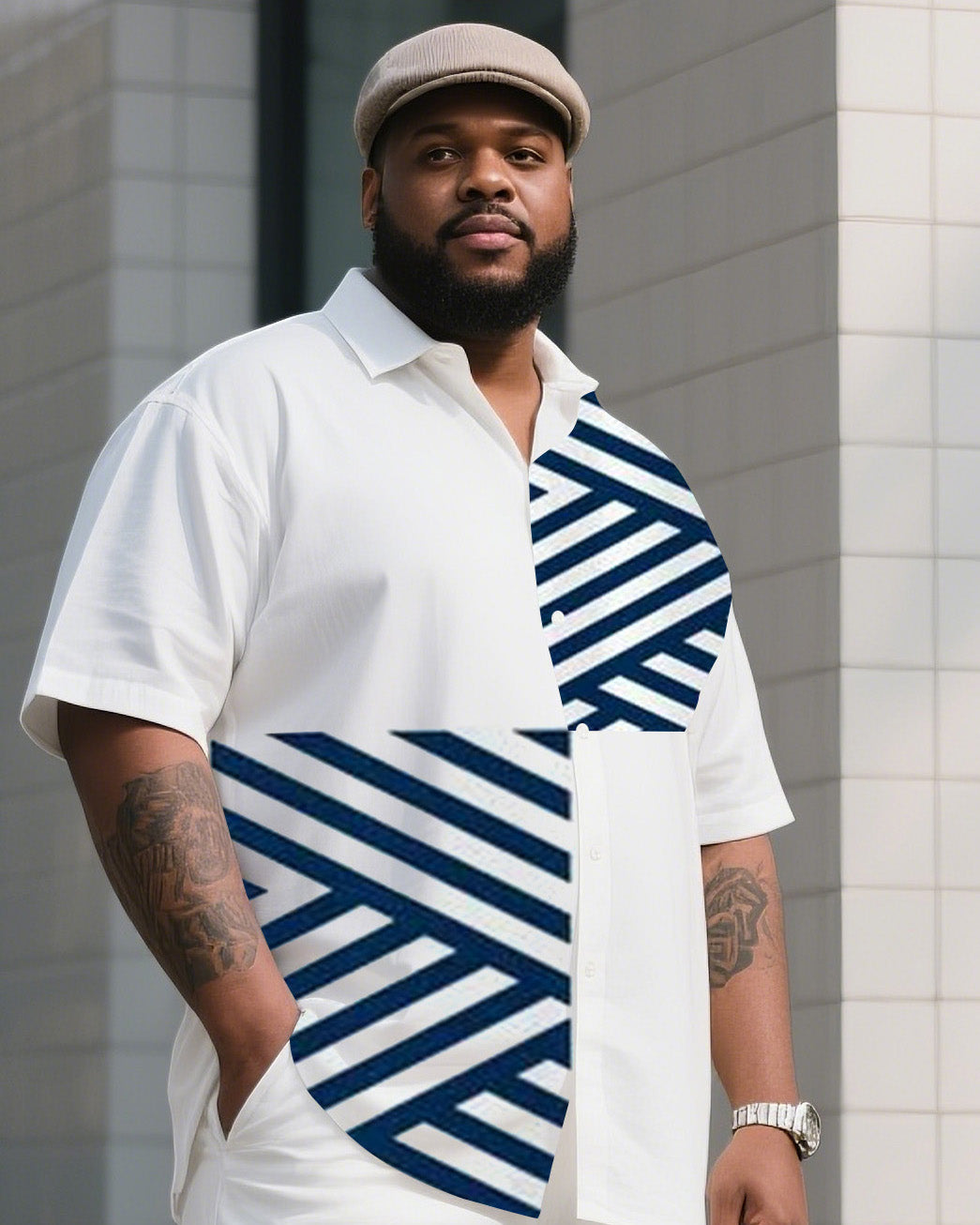 Big & Tall Striped T-Shirt Pants Set for big men view 2