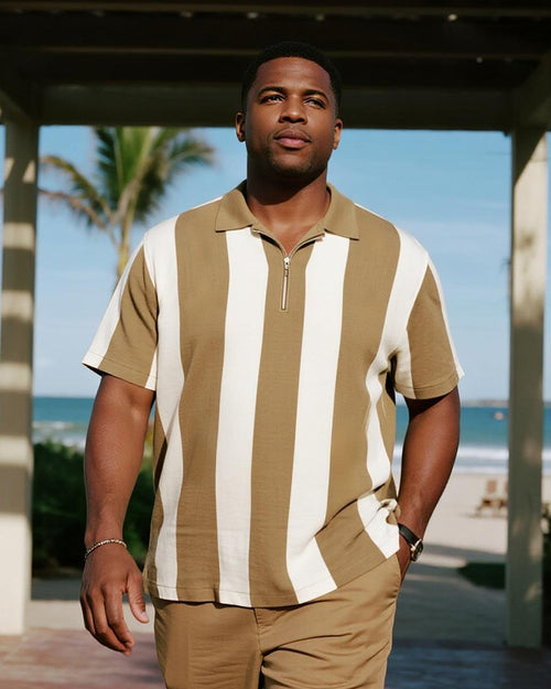 Big & Tall Brown Striped Graphic Polo Shirt for big men view 2