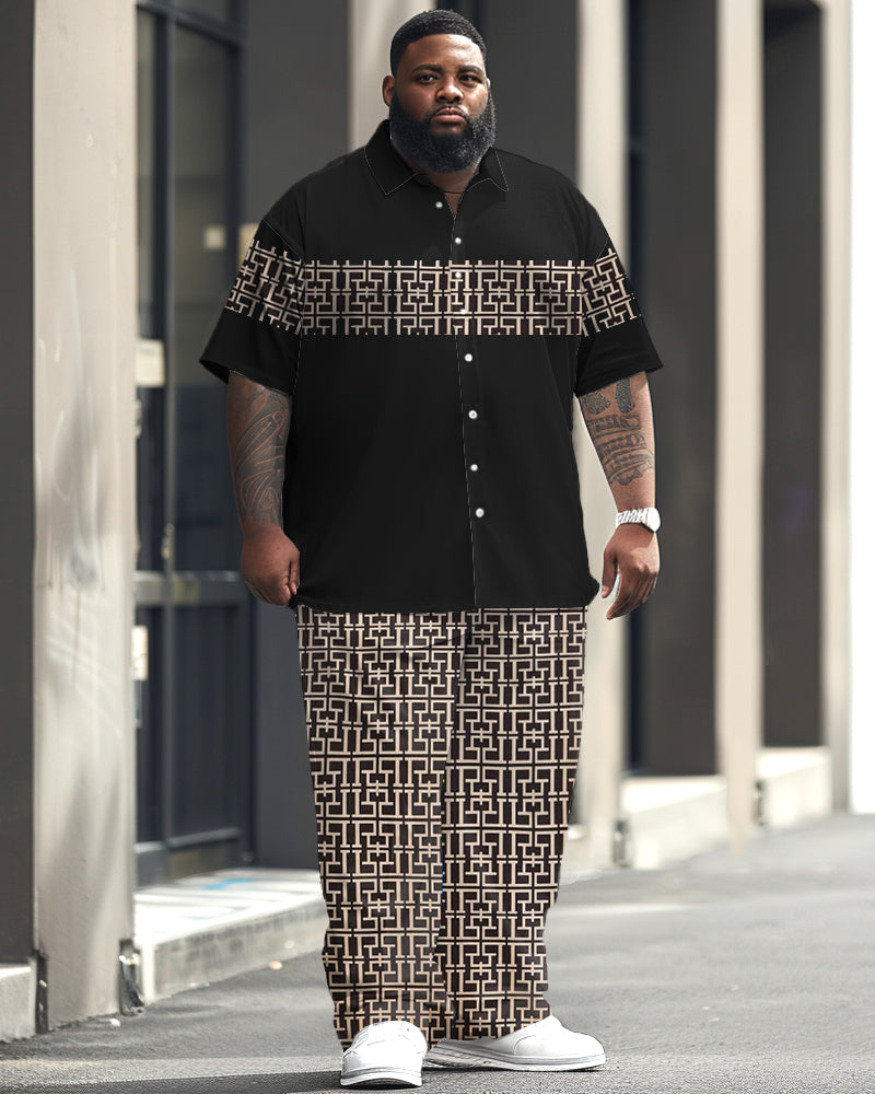 Big & Tall Geometric Graphic Shirt Shorts Set for big men view 1