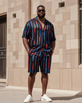 Big & Tall Black Blue Colorblock T-Shirt Shorts Set for big men view 1