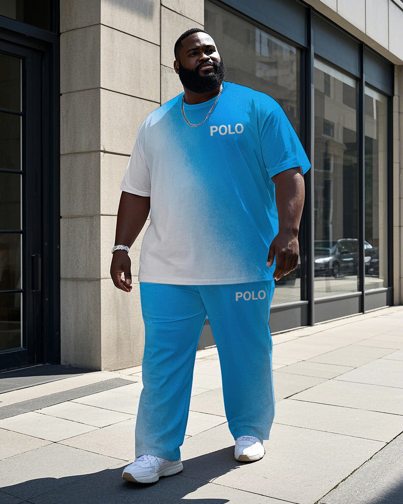 Big & Tall Colorblock Gradient T-Shirt Pants Set for big men view 1