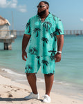 Big & Tall Hawaiian Colorblock T-Shirt Shorts Set for big men view 2
