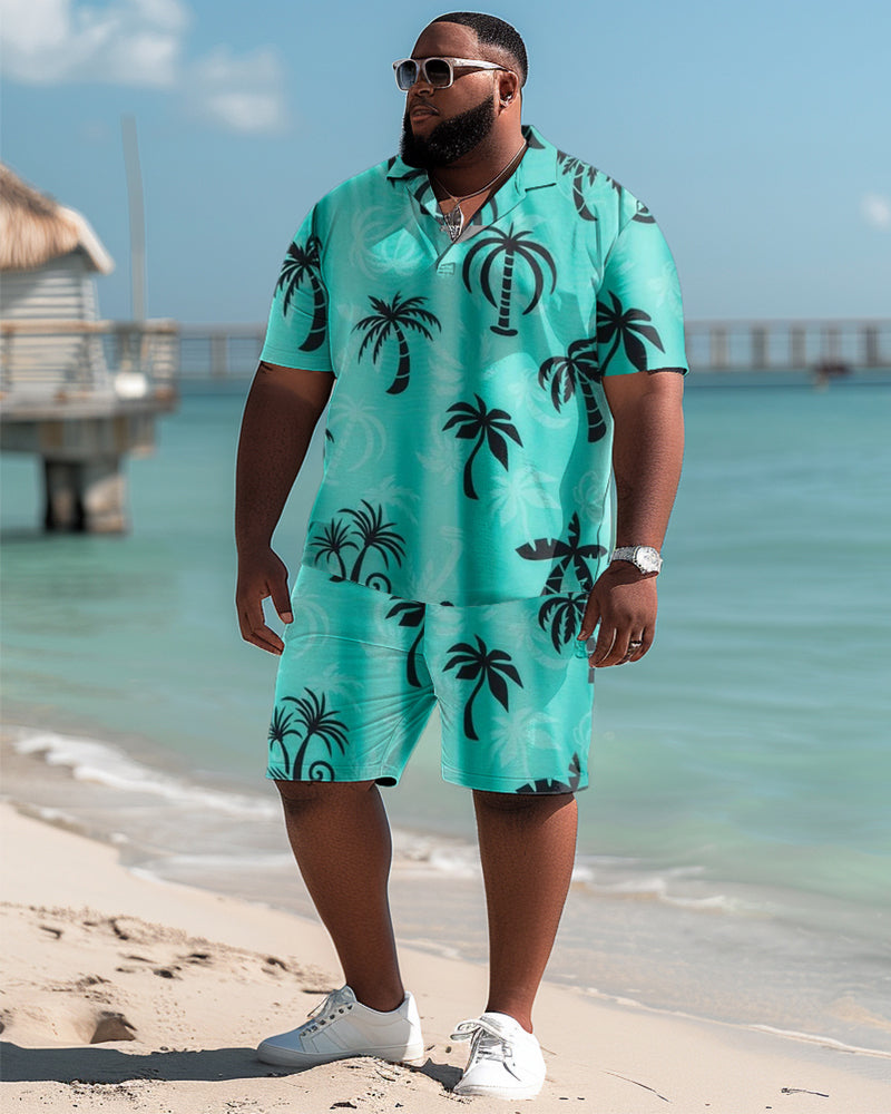 Big & Tall Hawaiian Colorblock T-Shirt Shorts Set for big men view 2