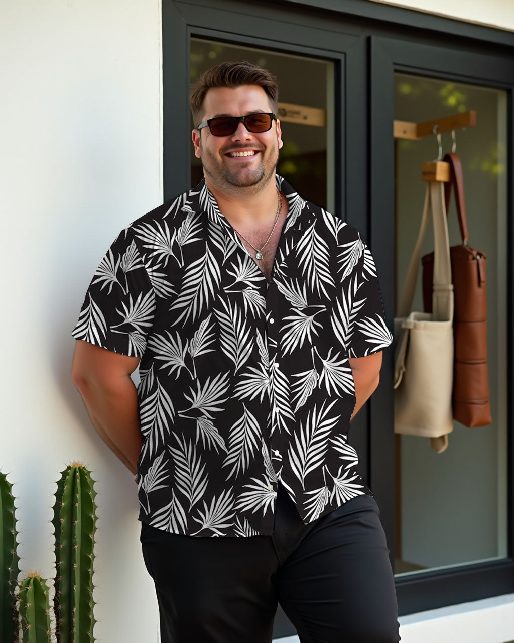 Big & Tall Black Hawaiian Short Sleeve Shirt for big men view 1
