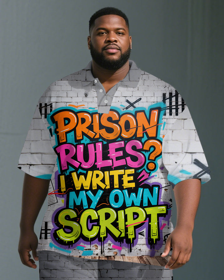 Big & Tall Graphic Graffiti Polo Shorts Set for big men view 2