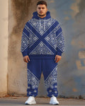 Big & Tall Blue Geometric Hoodie Sweatpants Set for big men view 1