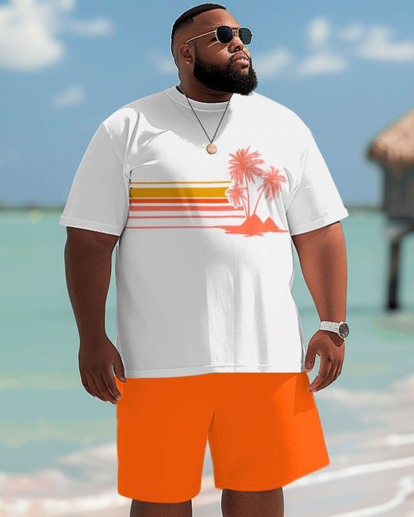 Big & Tall Hawaiian Gradient T-Shirt Shorts Set for big men view 1