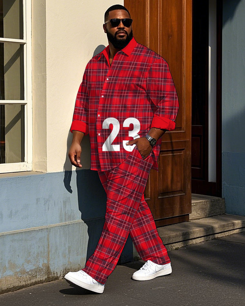 Big & Tall Red Plaid T-Shirt Pants Set for big men view 1