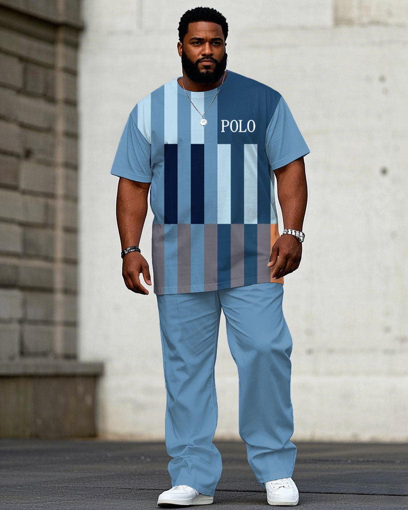 Big & Tall Blue Geometric T-Shirt Pants Set for big men view 1