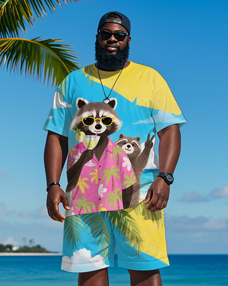 Big & Tall Blue Hawaiian T-Shirt Shorts Set for big men view 1