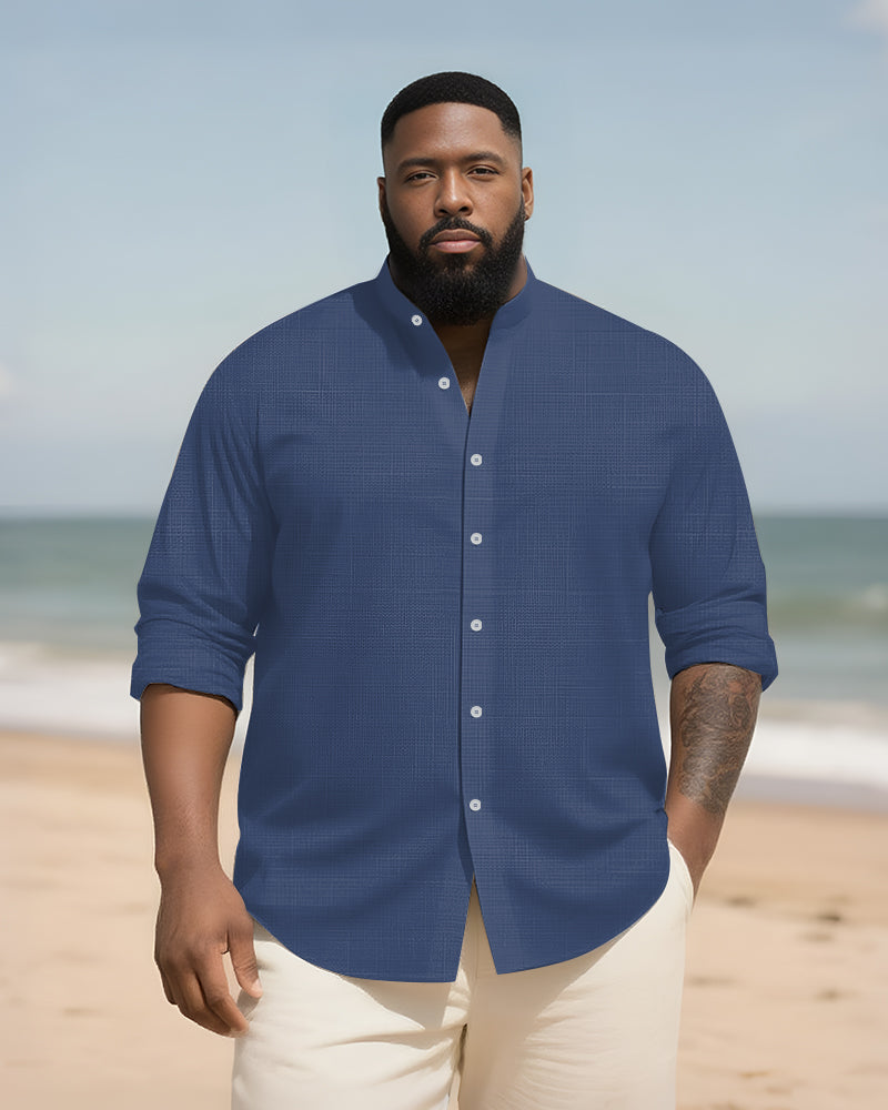 Big & Tall Solid Color Patchwork Long Sleeve Shirt for big men view 8