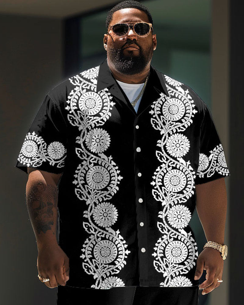 Big & Tall Black Graphic T-Shirt Shorts Set for big men view 2