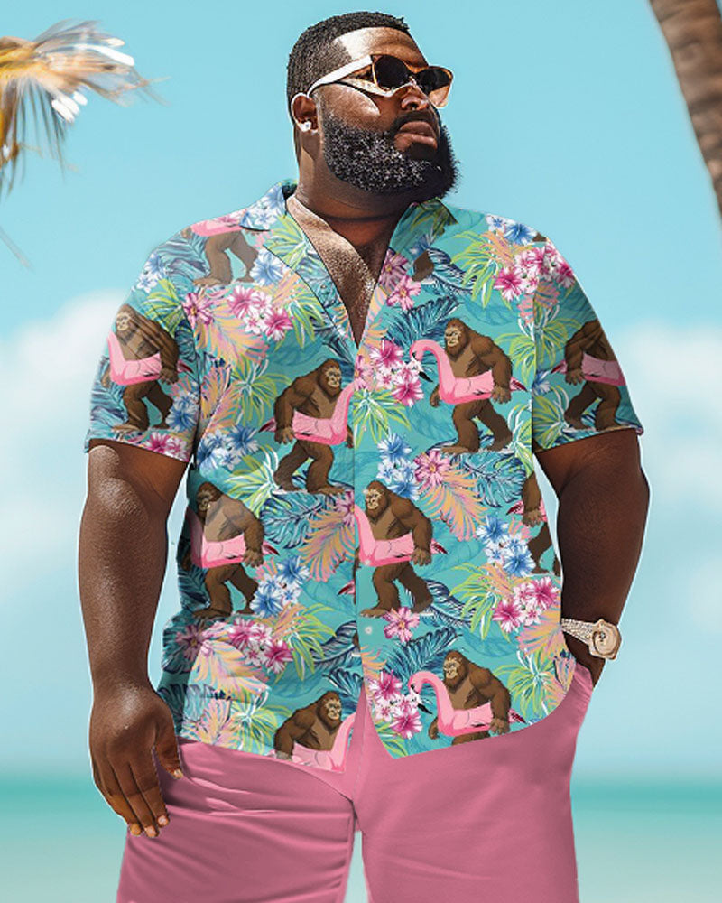 Big & Tall Hawaiian Graphic T-Shirt Shorts Set for big men view 3