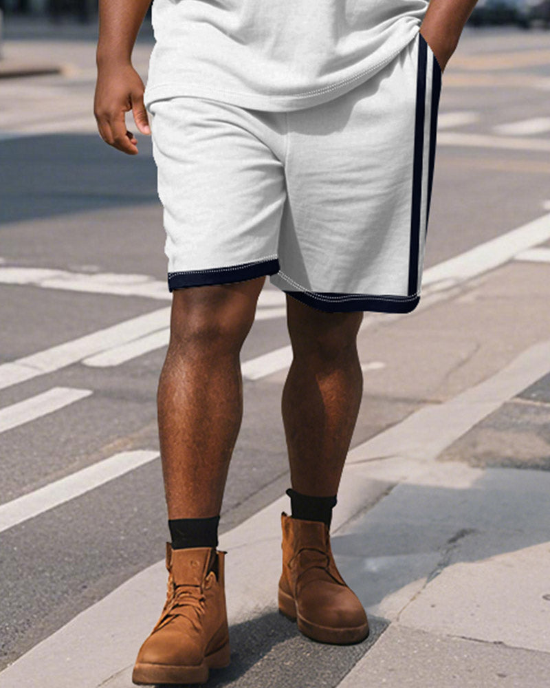 Big & Tall Blue Striped Graphic Polo Shorts Set for big men view 4