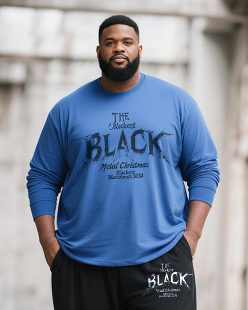 Big & Tall Black Blue Graphic T-Shirt Pants Set for big men view 2