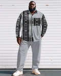 Big & Tall Gray Geometric Graphic T-Shirt Pants Set for big men view 1