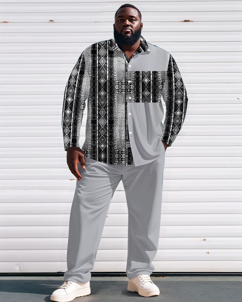 Big & Tall Gray Geometric Graphic T-Shirt Pants Set for big men view 1