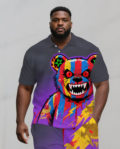 Big & Tall Striped Polo Shorts Set for big men view 2