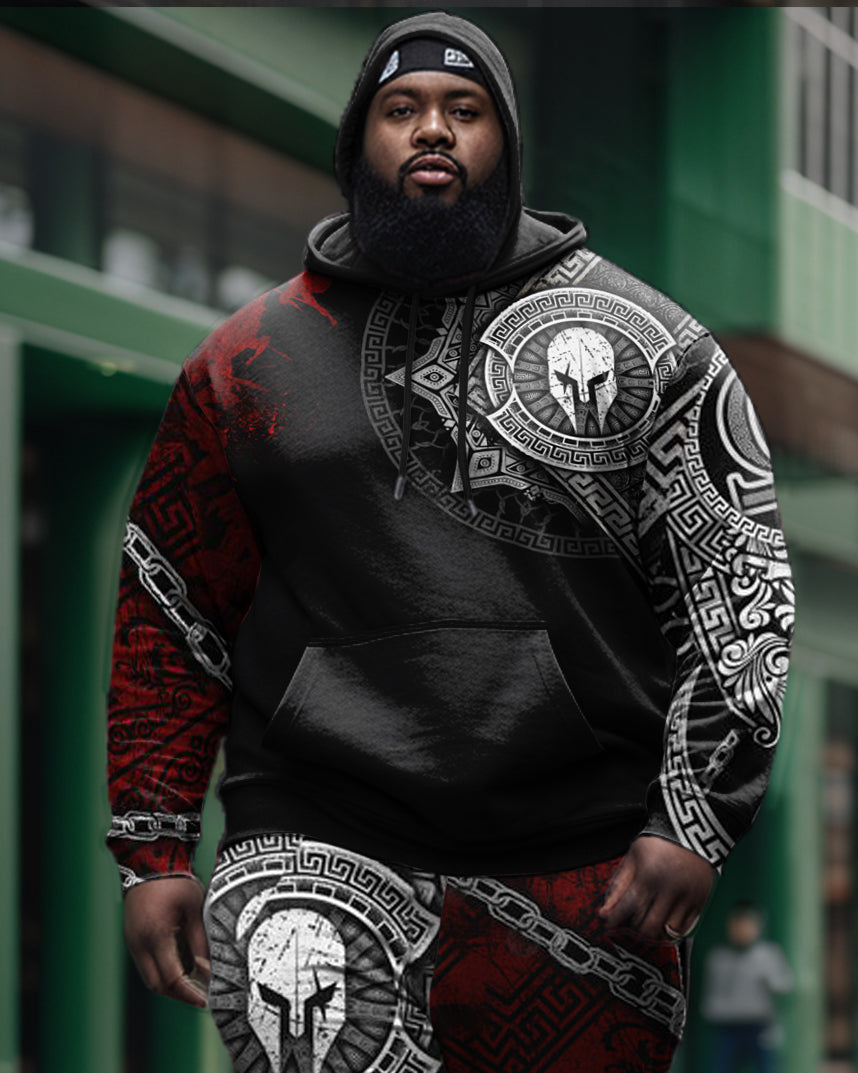 Big & Tall Graphic Skull Hoodie Sweatpants Set for big men view 2