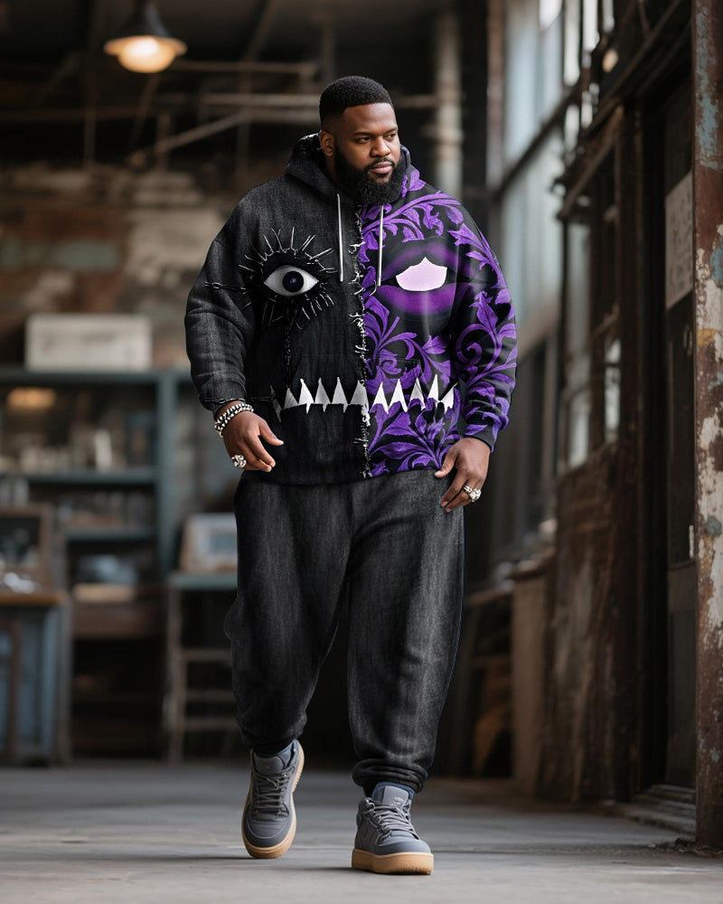 Big & Tall Black Purple Graphic Hoodie Sweatpants Set for big men view 1