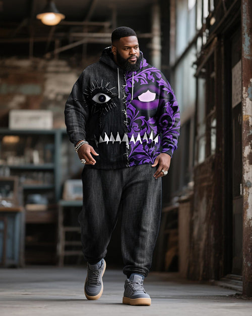 Big & Tall Black Purple Graphic Hoodie Sweatpants Set for big men view 1