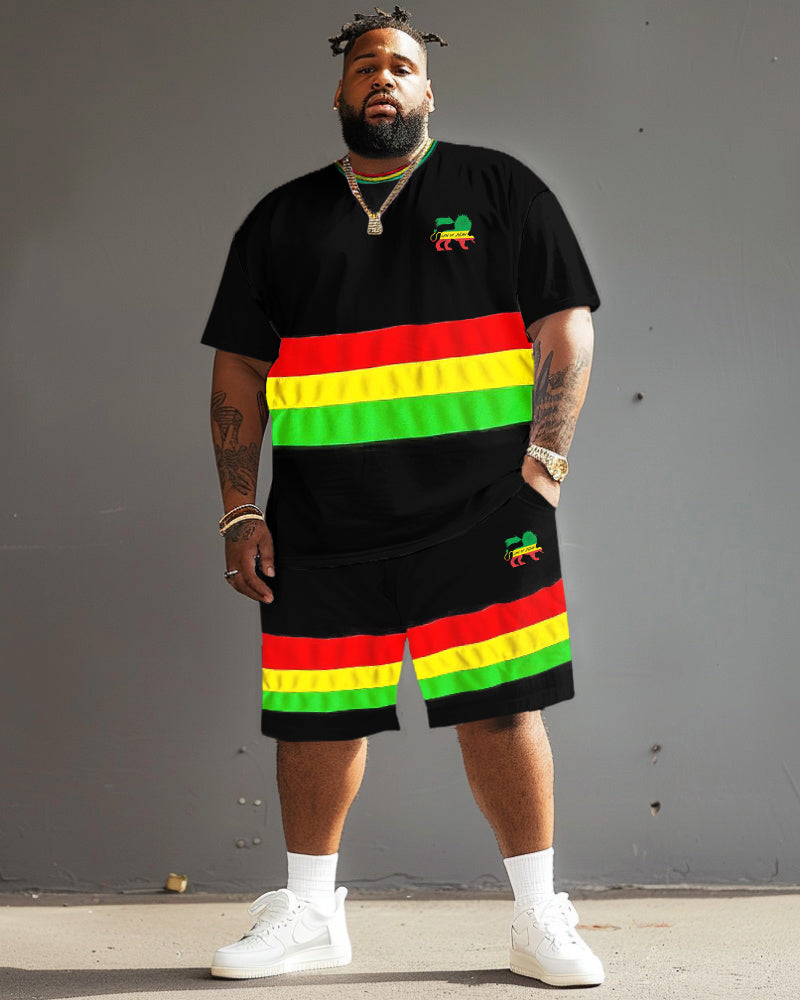 Big & Tall Reggae Striped T-Shirt Shorts Set for big men view 1
