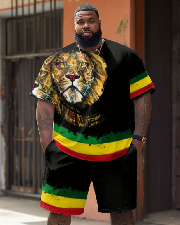 Big & Tall Red Green Graphic T-Shirt Shorts Set for big men view 1