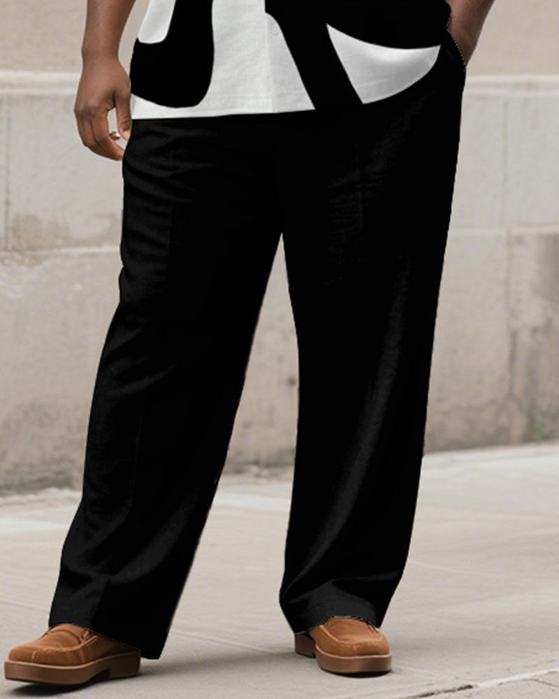 Big & Tall Black White Geometric T-Shirt Pants Set for big men view 3