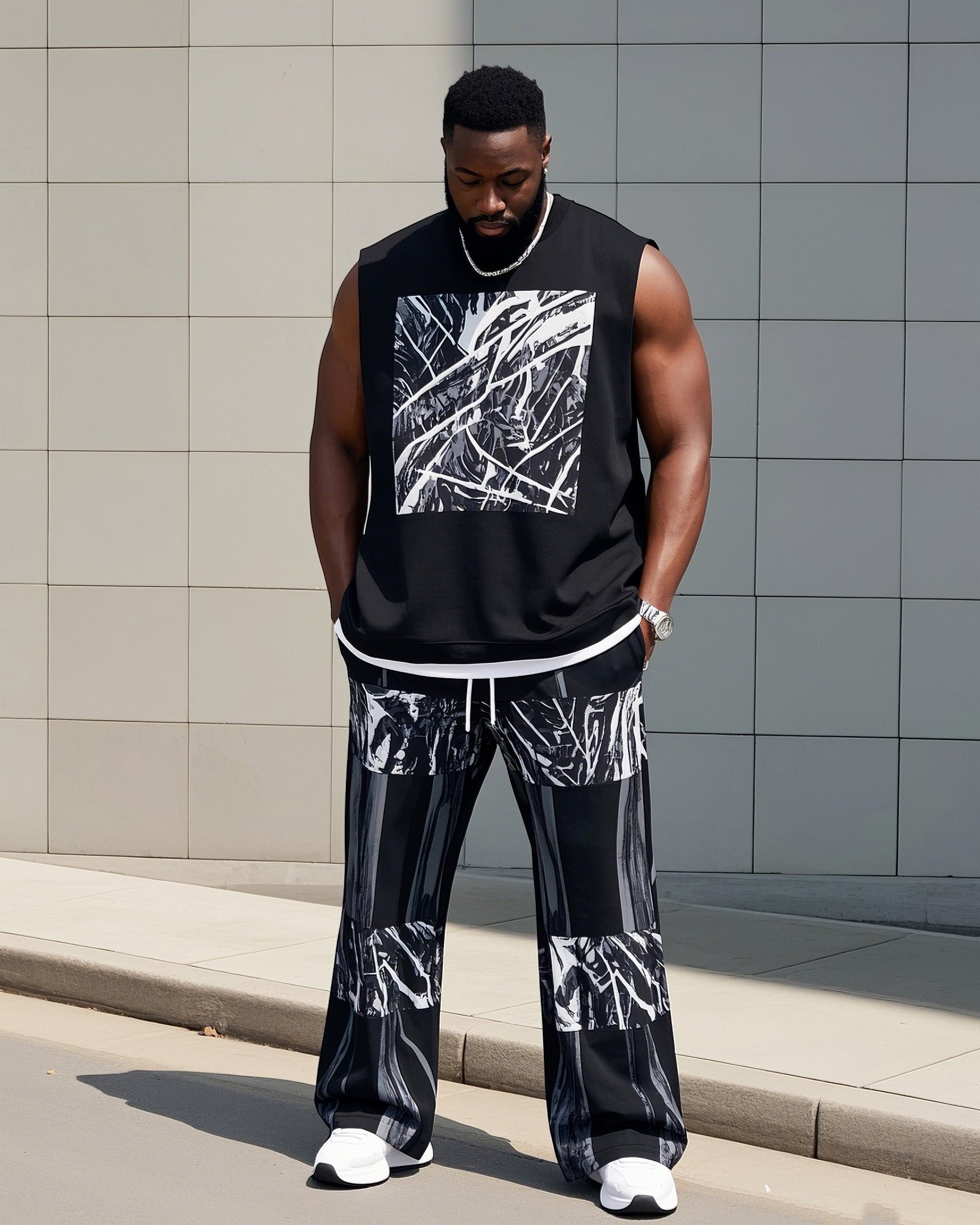 Big & Tall Colorblock Vest Pants Set for big men view 1
