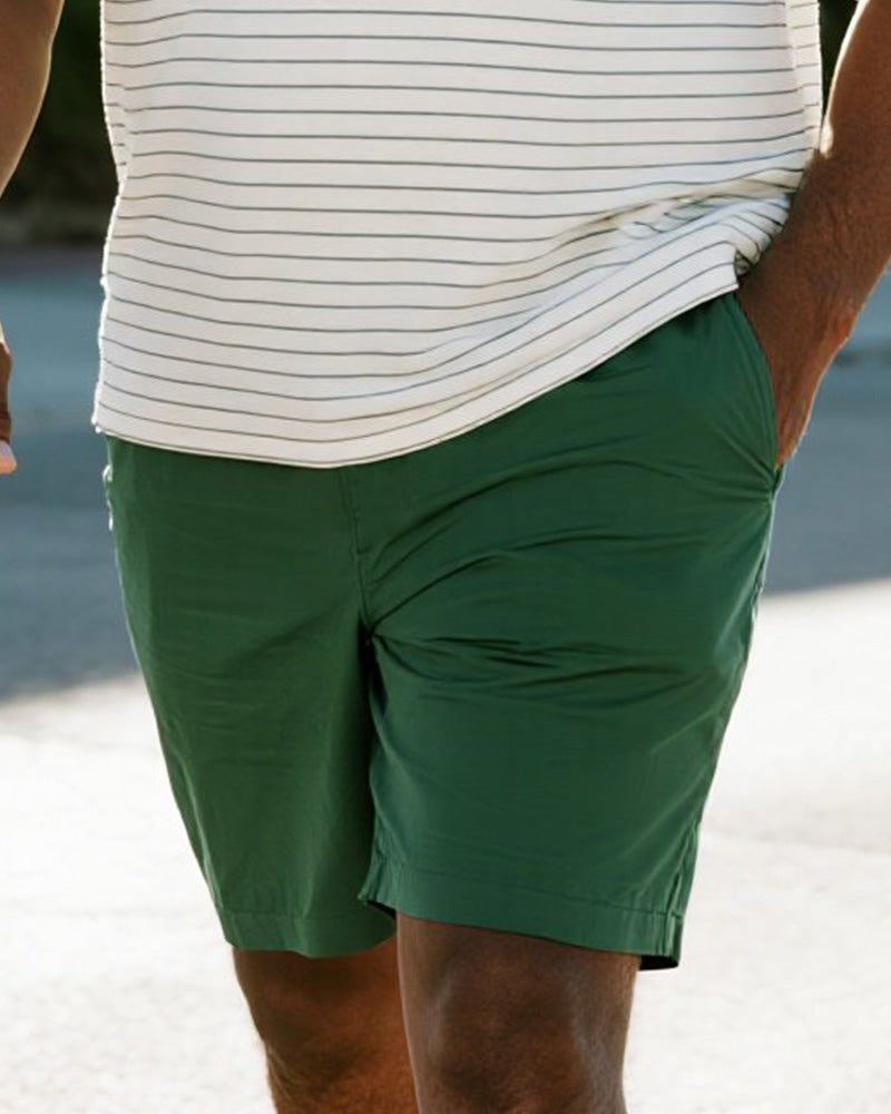 Big & Tall Green Striped Patchwork Polo Shorts Set for big men view 3