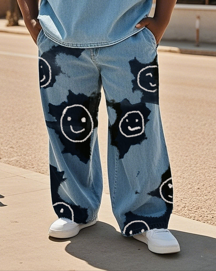 Big & Tall Black Denim Graffiti Jeans for big men