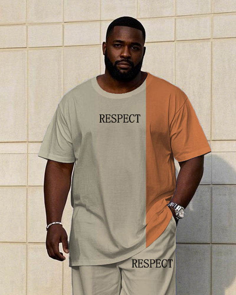 Big & Tall Khaki Colorblock Graphic T-Shirt Pants Set for big men view 2