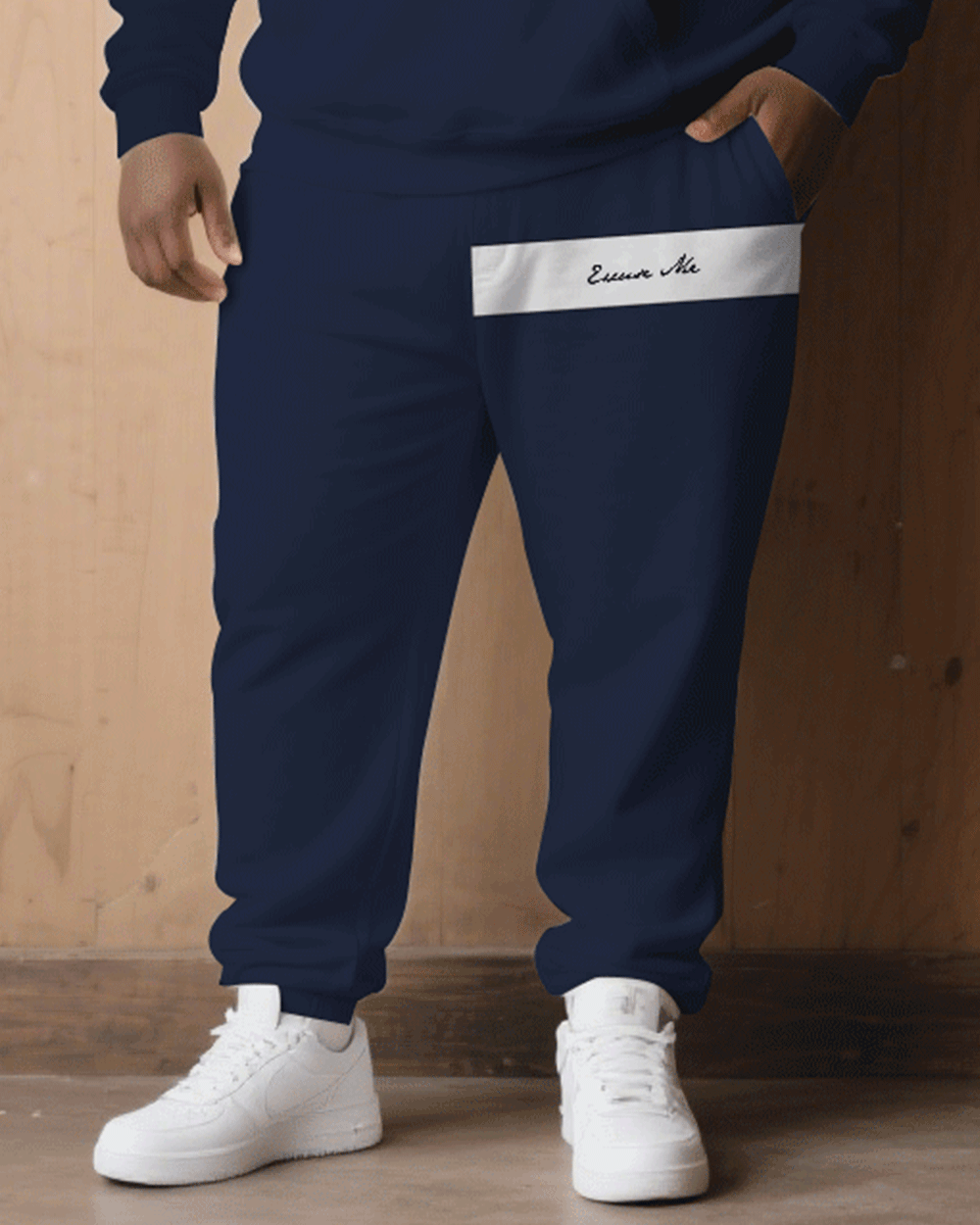 Big & Tall White Blue Hoodie Sweatpants Set for big men view 3