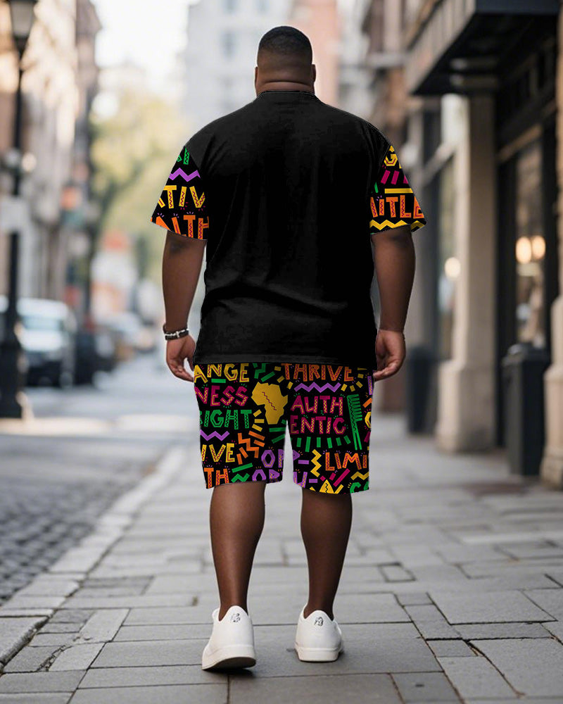 Big & Tall Geometric Graphic T-Shirt Shorts Set for big men view 4