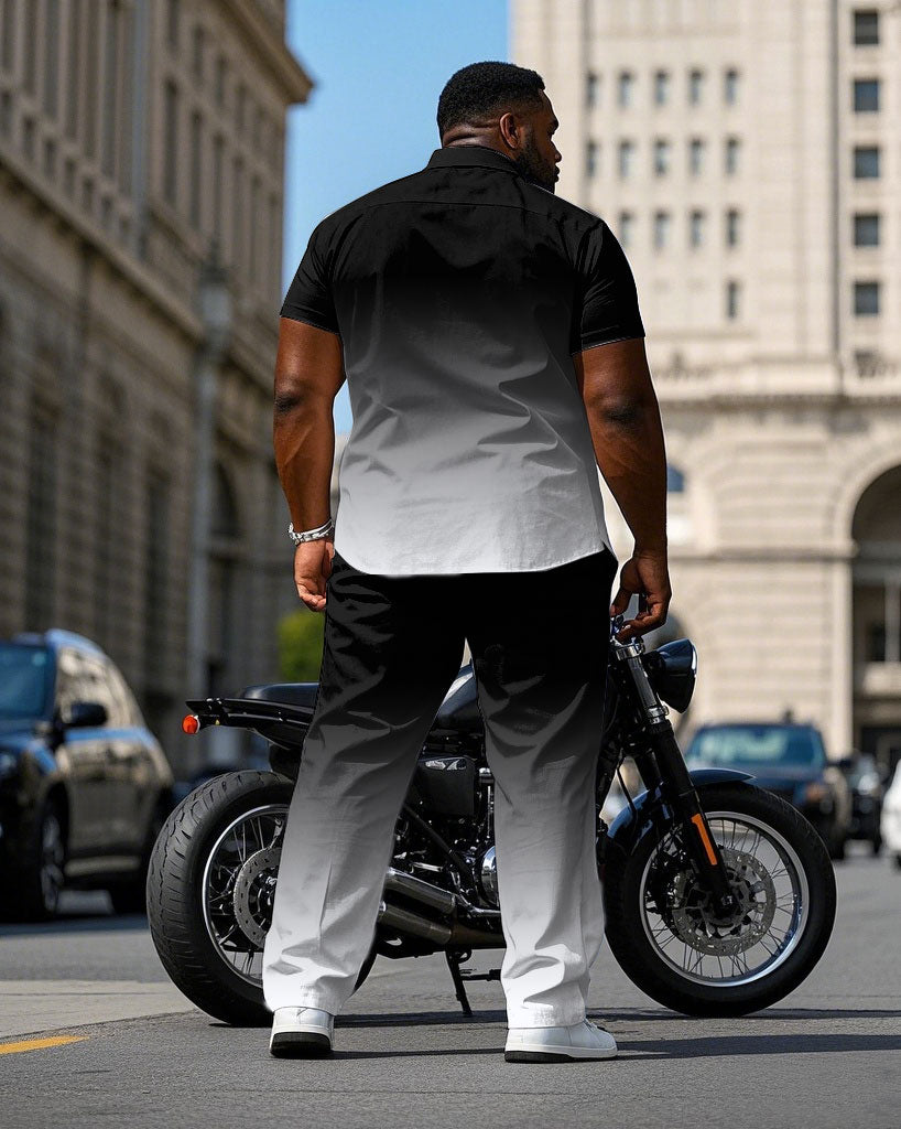 Big & Tall Black White Gradient T-Shirt Pants Set for big men view 4