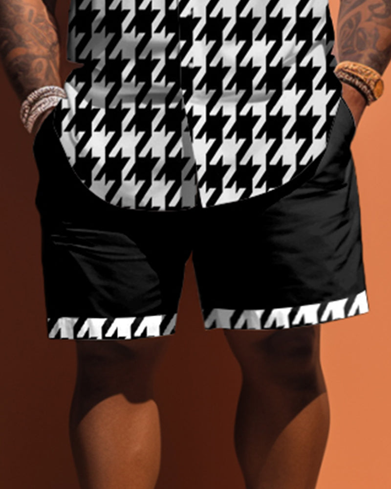 Big & Tall Plaid Graphic T-Shirt Shorts Set for big men view 3