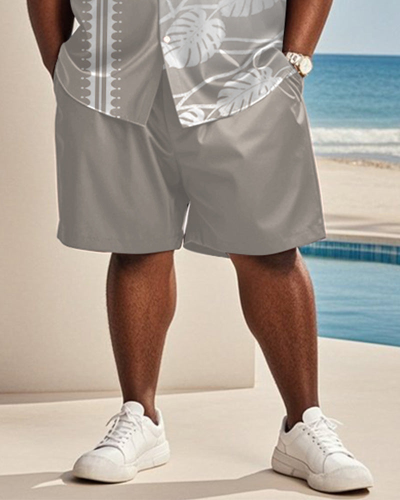 Big & Tall Gray Hawaiian Gradient T-Shirt Shorts Set for big men view 3