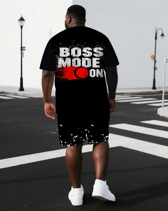 Big & Tall Black Graphic T-Shirt Shorts Set for big men view 1