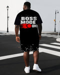 Big & Tall Black Graphic T-Shirt Shorts Set for big men view 1
